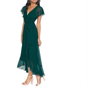 Show Me Your Mumu Jess Ruffle Midi Dress Emerald Chiffon  XL